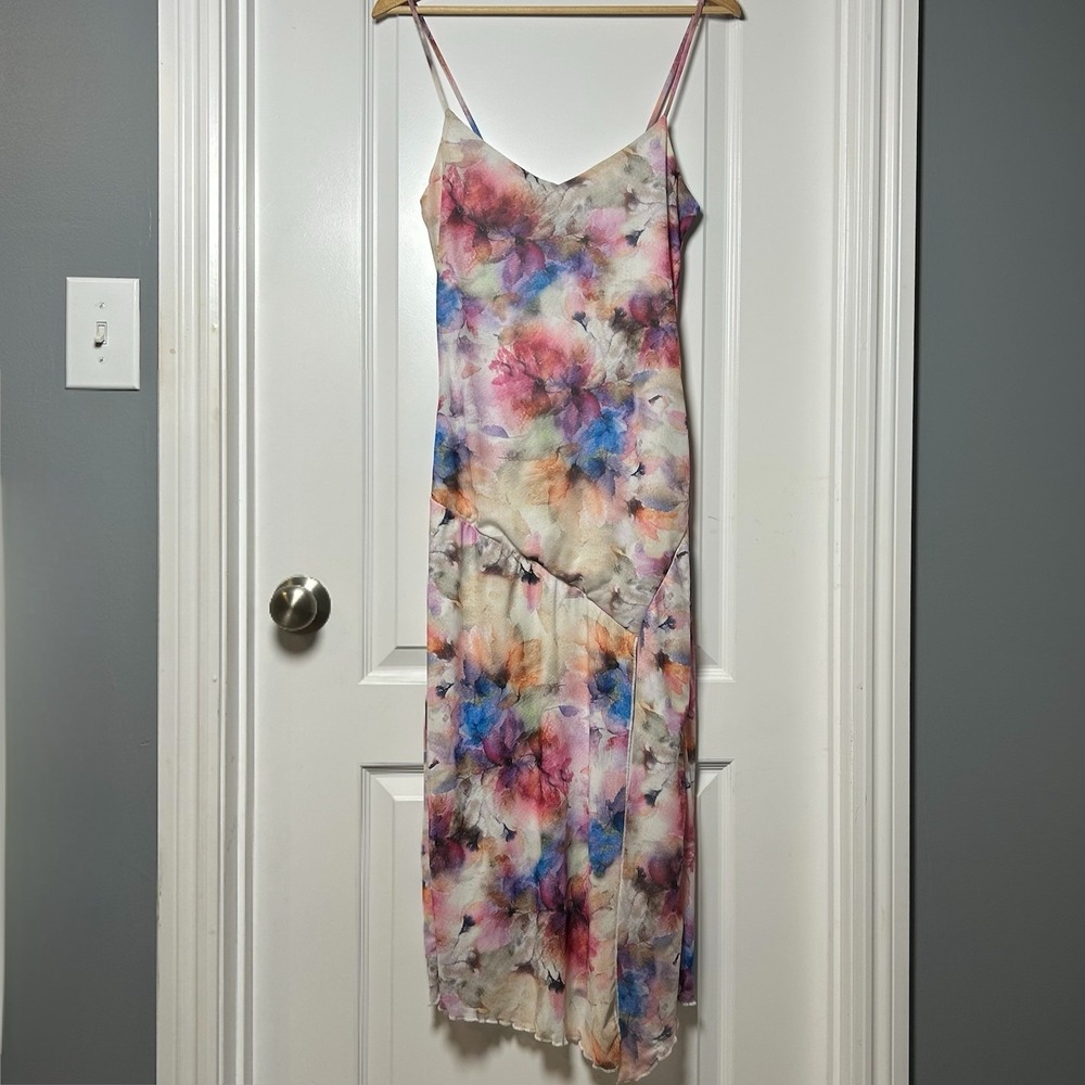 Caution to the Wind Watercolor Floral Slip Midi Dress Romantic Soft Girl Style